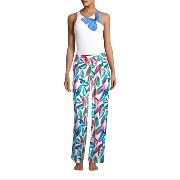 Onia • Topical Leafy Mila Pants • Green Pink White Loose Lightweight - Picture 2 of 8